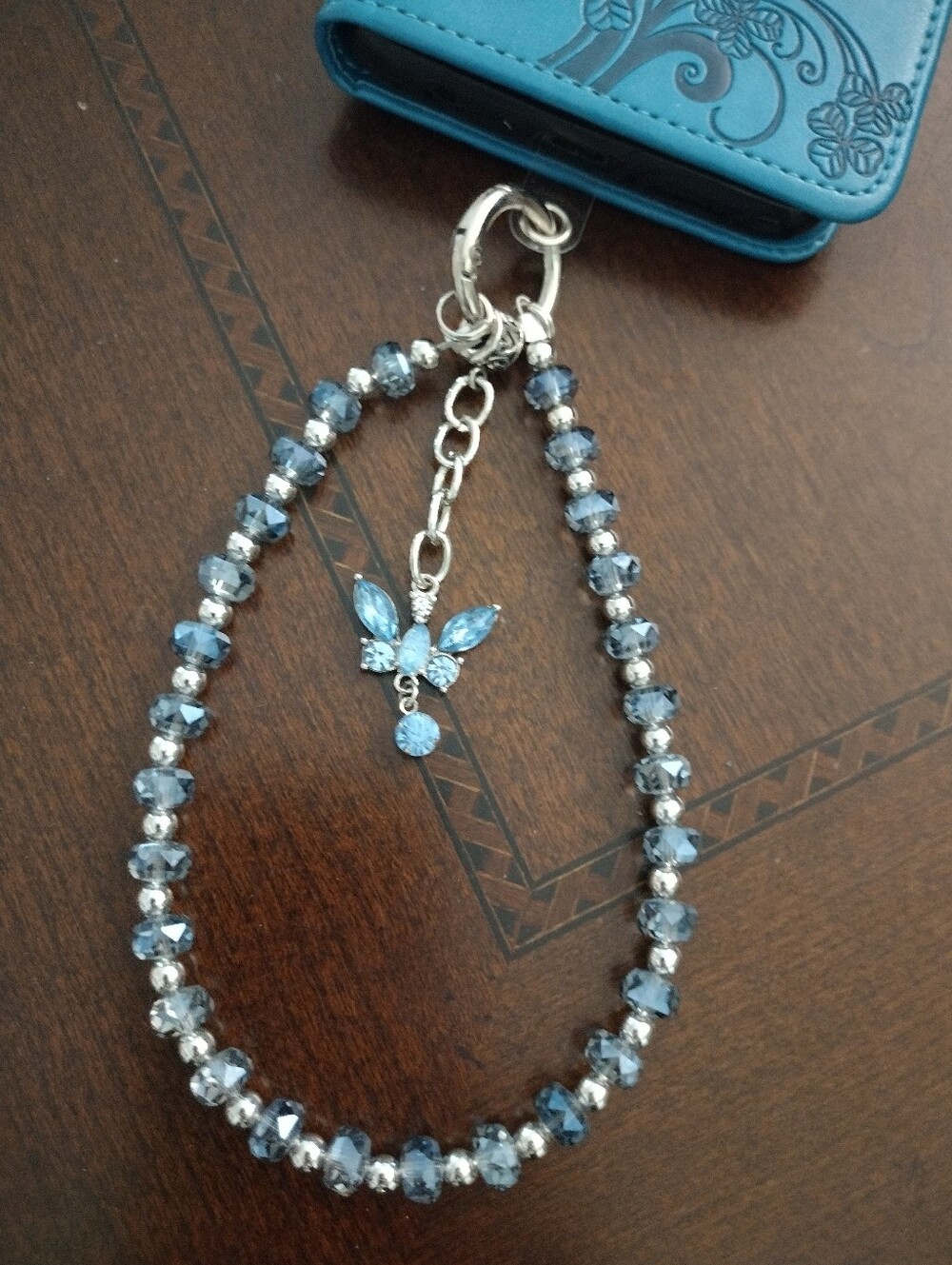 Luxury High End Blue Crystal Beaded Phone Charm Wristlet Bracelet